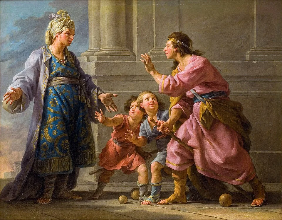 A painting imagining Agesilaus II playing with his children.