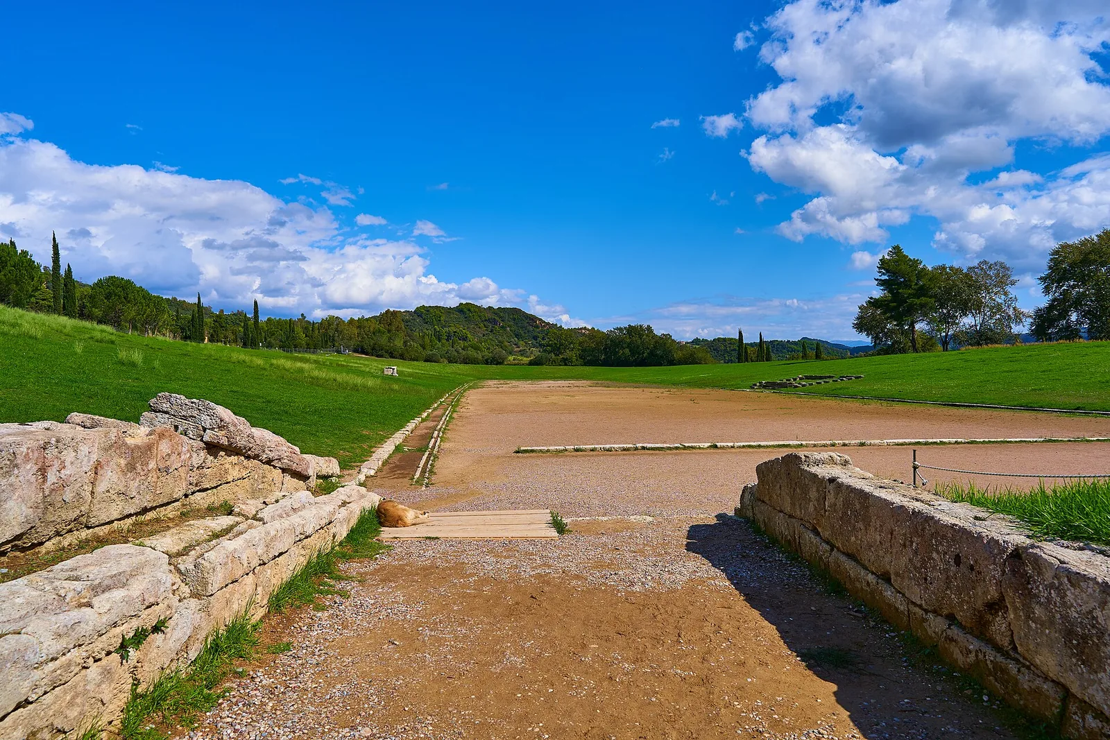 Olympia’s ancient stadium seen from the vaulted entrance.