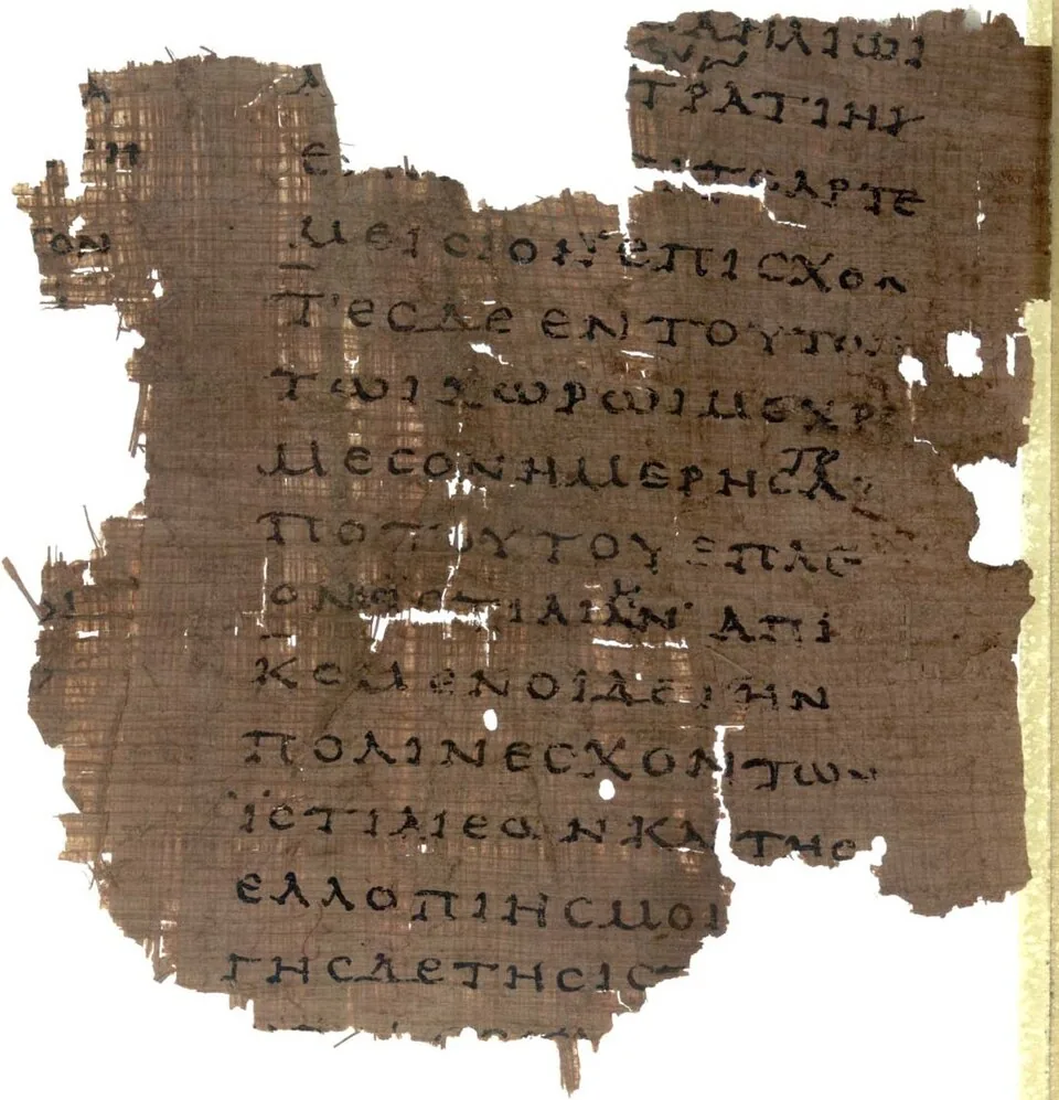 A cropped ancient papyrus fragment of Book VIII of Herodotus’s Histories.