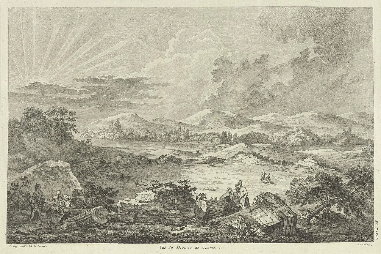 Le Roy's view of Sparta's dromos, 1758