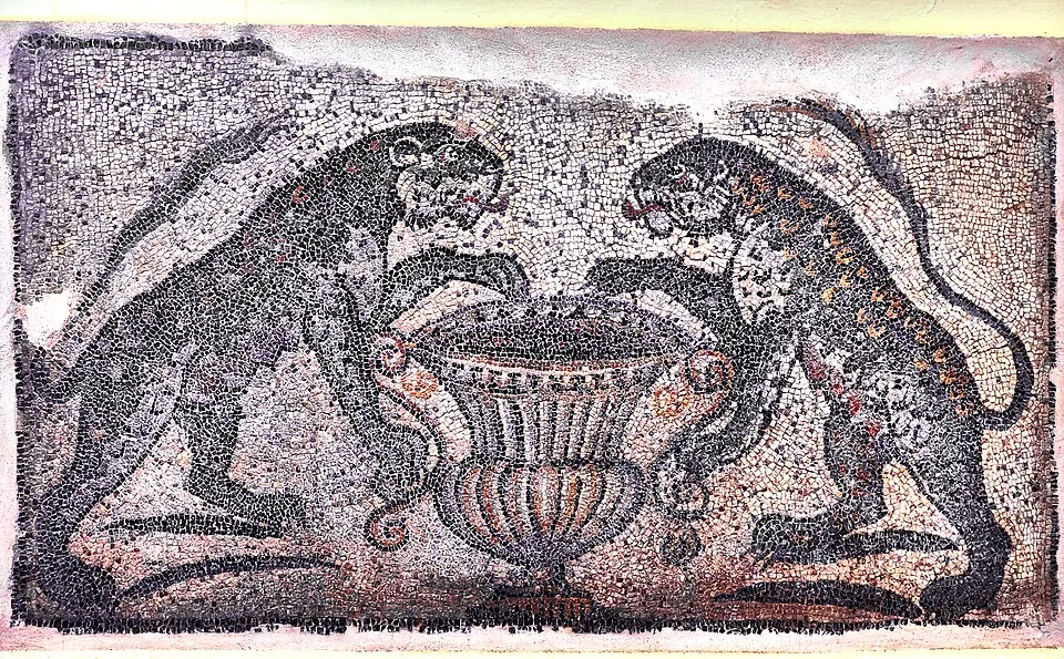 A mosaic from Roman Sparta. Photograph or reproduction of an ancient artifact.