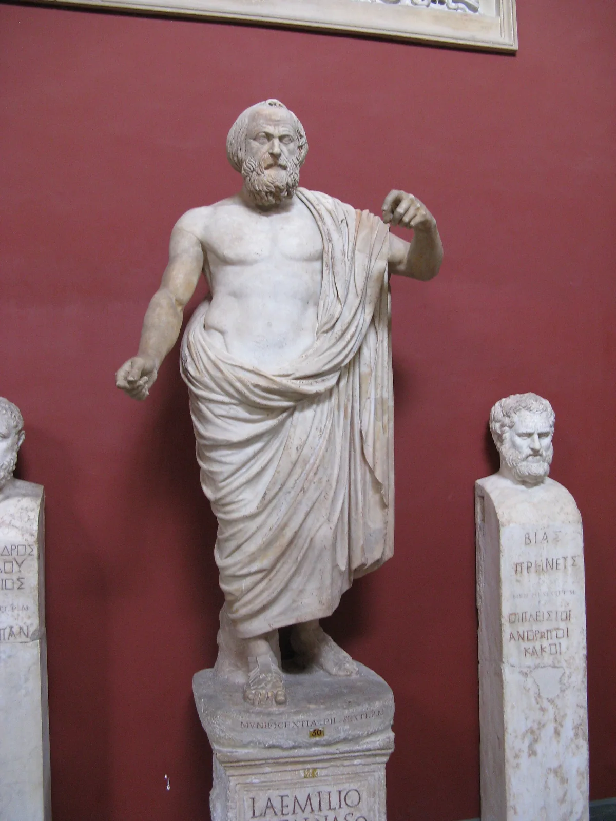 A standing marble statue in the Vatican Museums, traditionally named Lycurgus or Lysias.