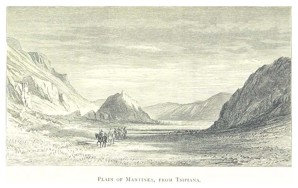 An 1882 landscape illustration of the plains of Mantinea from Tsipiana.