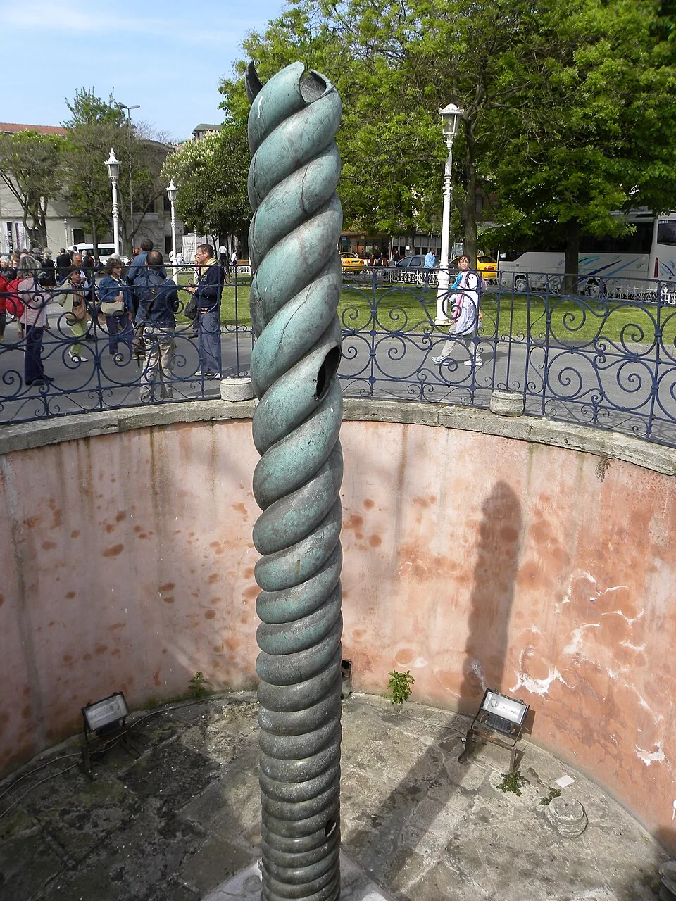 The Serpent Column. Photograph or reproduction of an ancient artifact.