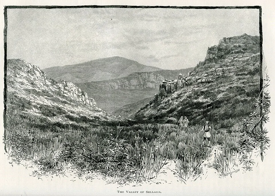 A nineteenth-century illustration of the valley of Sellasia.