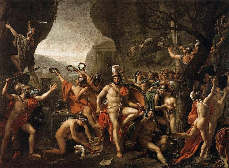 David imagines Thermopylae. Later historical artwork.