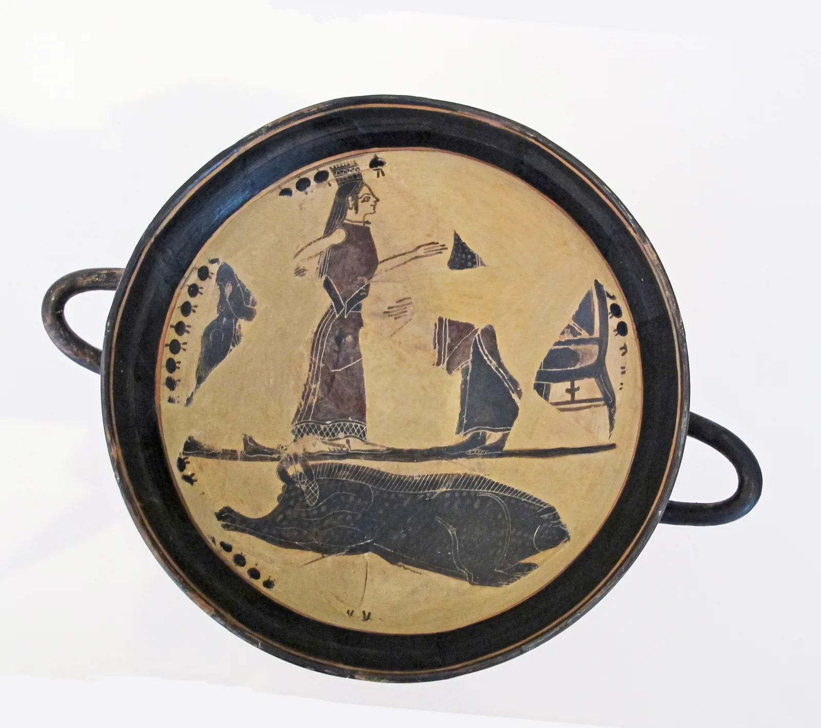 Painted interior of a Laconian drinking cup attributed to the Boreads Painter