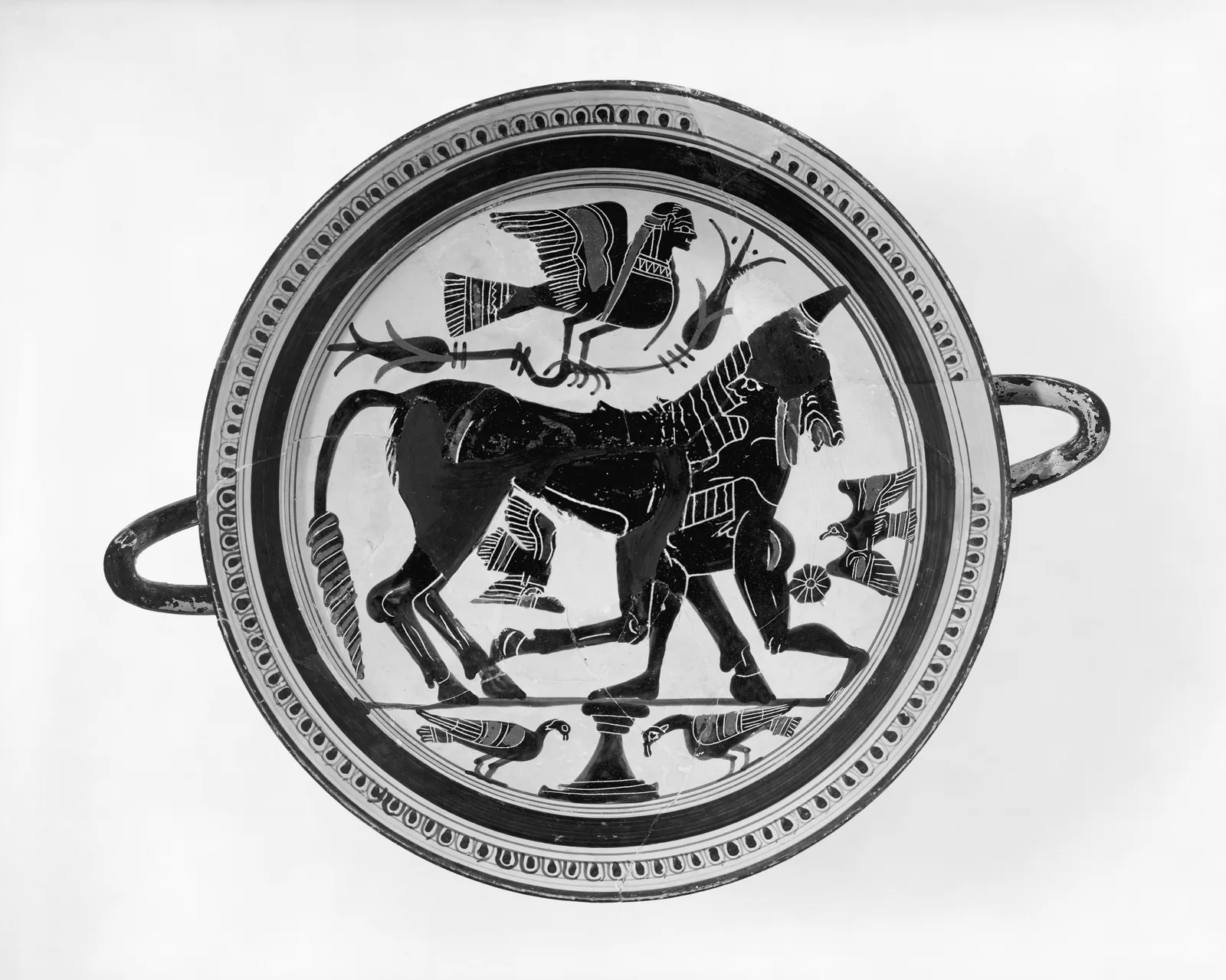 Terracotta kylix (drinking cup), Greek, Laconian